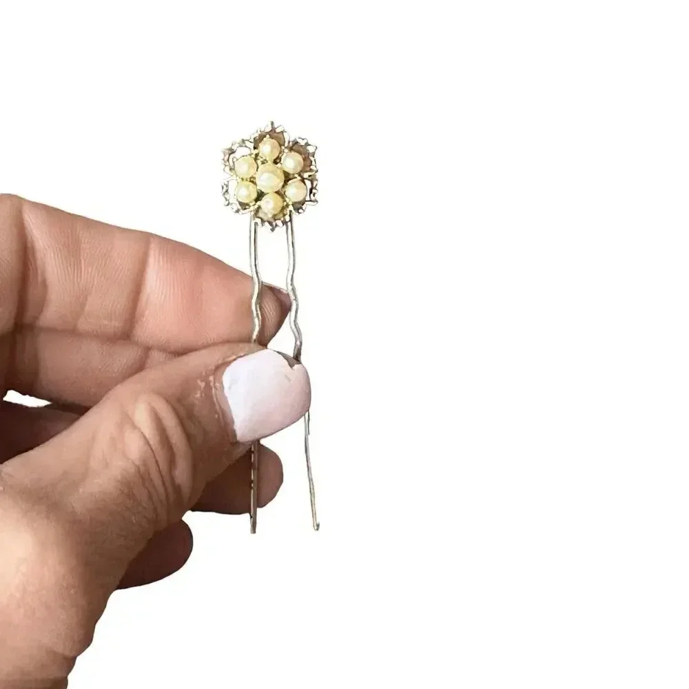 Vintage Flower Hair Clip Rhinestone Hair Stick U-Shaped Wedding